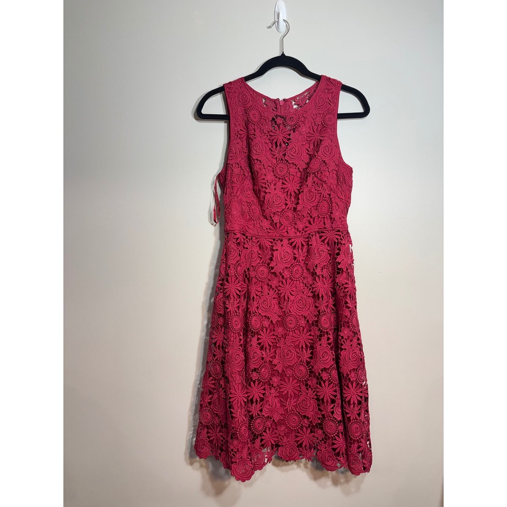 White House Black Market Pink Floral Guipure Lace Sleeveless Fit Flare Dress 4